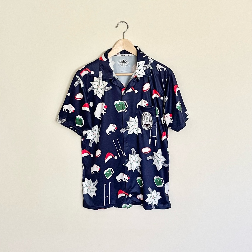 PALADIN Rugby Christmas Holiday Casual Button Down Navy Shirt Men’s size Medium